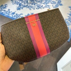 MICHAEL Michael Kors - MK Jet Logo Striped Brown Purple & Orange Belt Bag  NWT